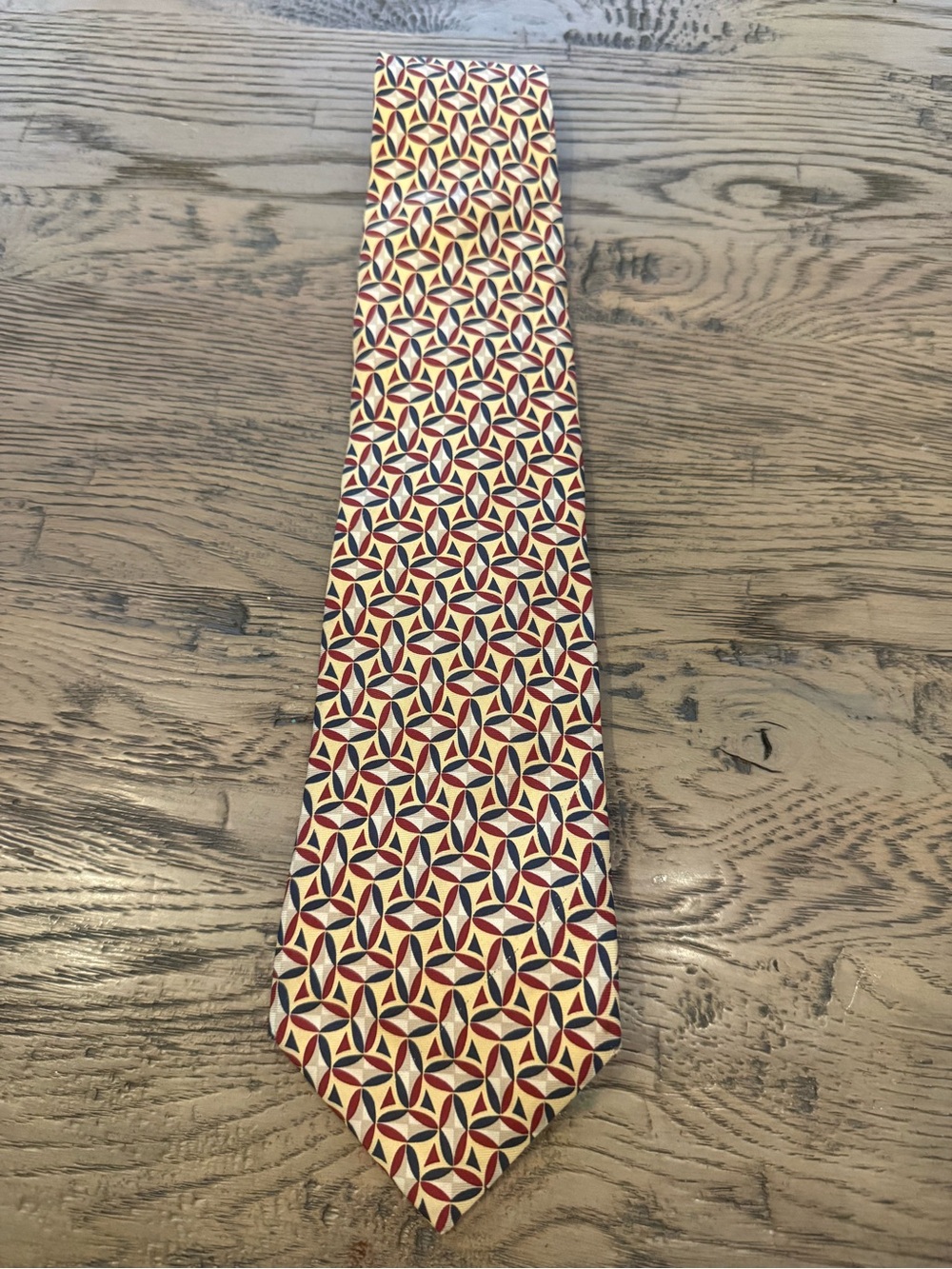 Brooks Brothers Silk Geometric Print Tie in Cream, Red & Blue